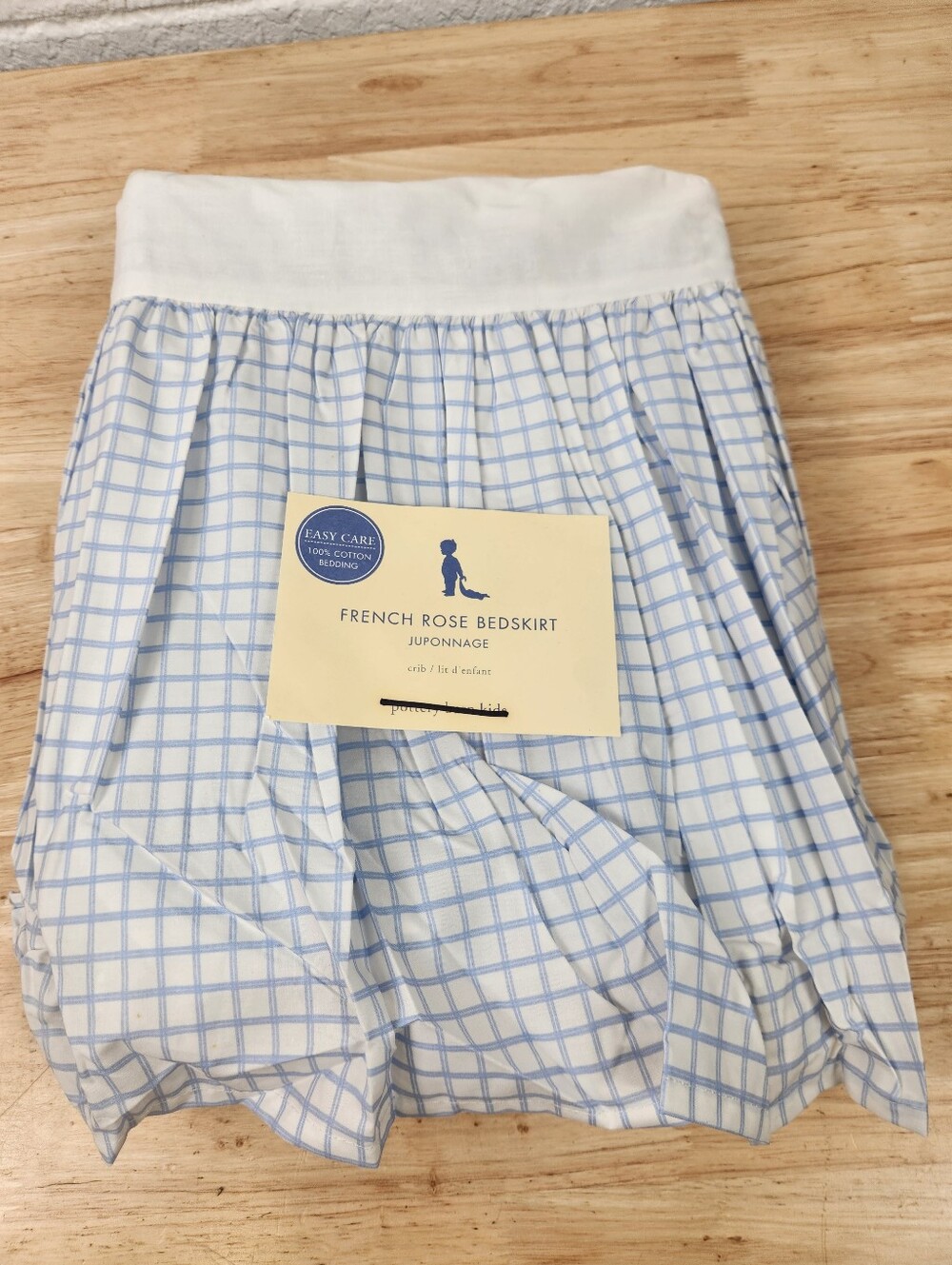 Pottery Barn Kids Blue French Rose Crib Bed Skirt Blue 28"x52" 100% Cotton NOS